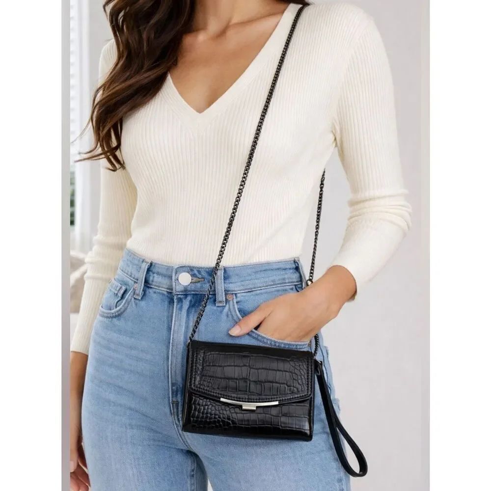 NWOT ALDO Croc Embossed Vegan Leather Bag 4-in-1 Crossbody Clutch Wristlet